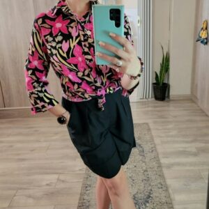 Pink And Black Floral Top