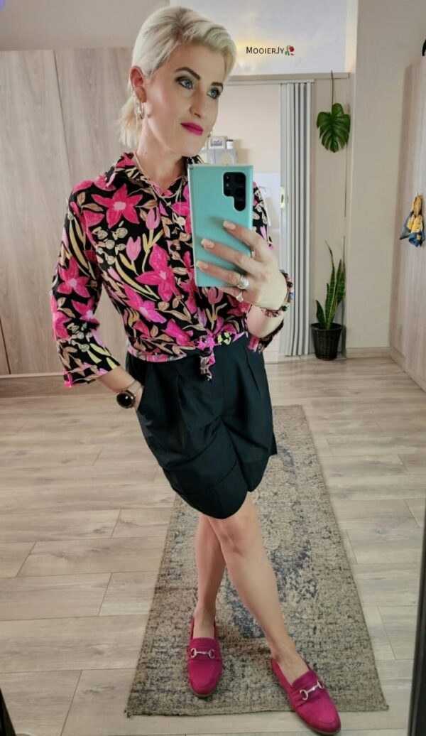 Pink And Black Floral Top