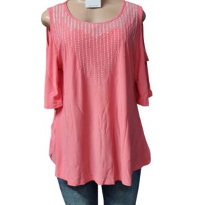 Pink Shoulder Cut Out T-Shirt