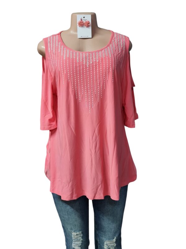 Pink Shoulder Cut Out T-Shirt