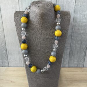 Blue, Yellow and Grey Wooden Beads