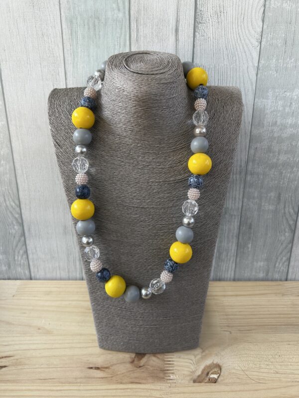 Blue, Yellow and Grey Wooden Beads