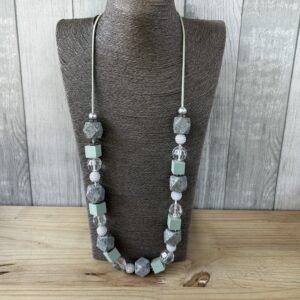 Grey And Teal Wooden Beads
