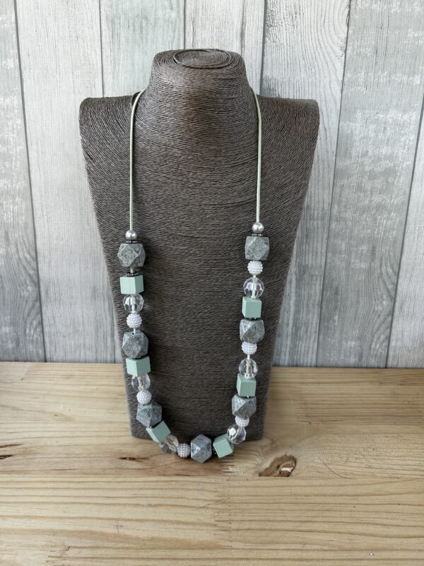 Grey And Teal Wooden Beads