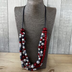 Red, White And Blue Multi String Wooden Beads