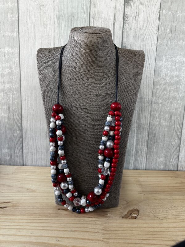 Red, White And Blue Multi String Wooden Beads