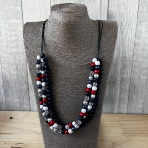 Navy, White And Red Wooden Beads