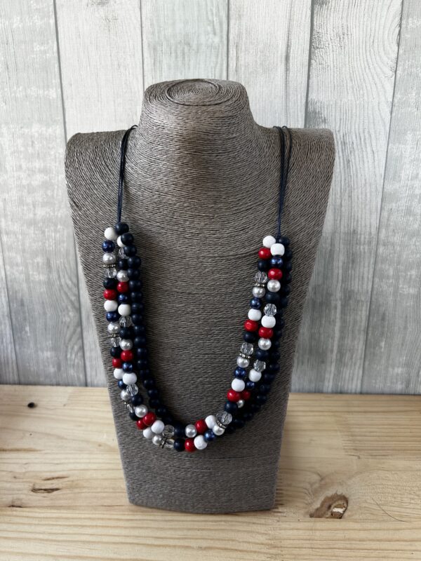 Navy, White And Red Wooden Beads