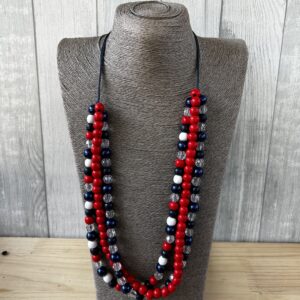 Red, White And Blue Multi String Wooden Beads