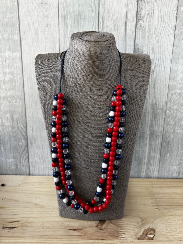 Red, White And Blue Multi String Wooden Beads