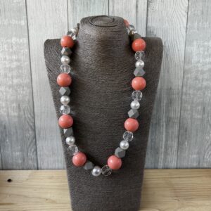 Peach and Grey Wooden Beads