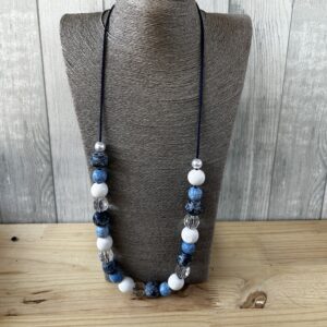 Multi Blue And White Wooden Beads