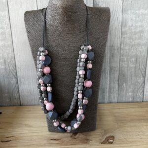 Pink And Grey Wooden Beads