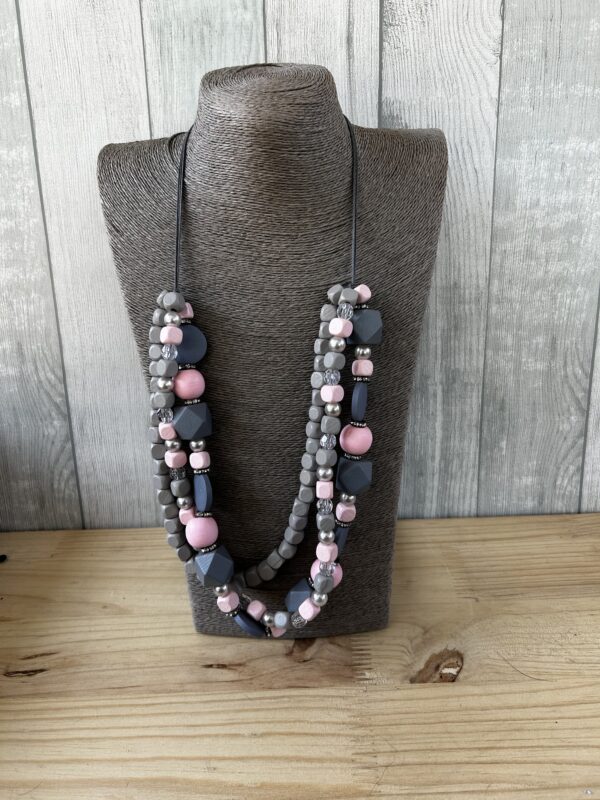 Pink And Grey Wooden Beads