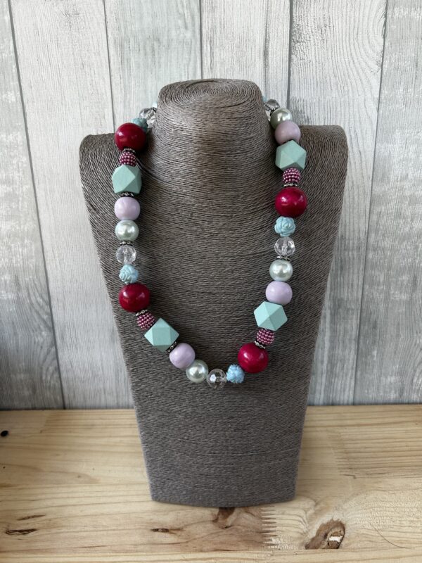 Purple, Teal And Pink Wooden Beads