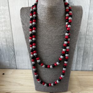 Red, Black And Grey Wooden Beads