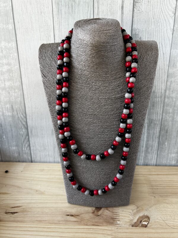Red, Black And Grey Wooden Beads