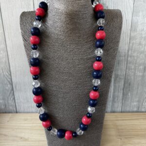 Pinkish Coral And Navy Blue Wooden Beads