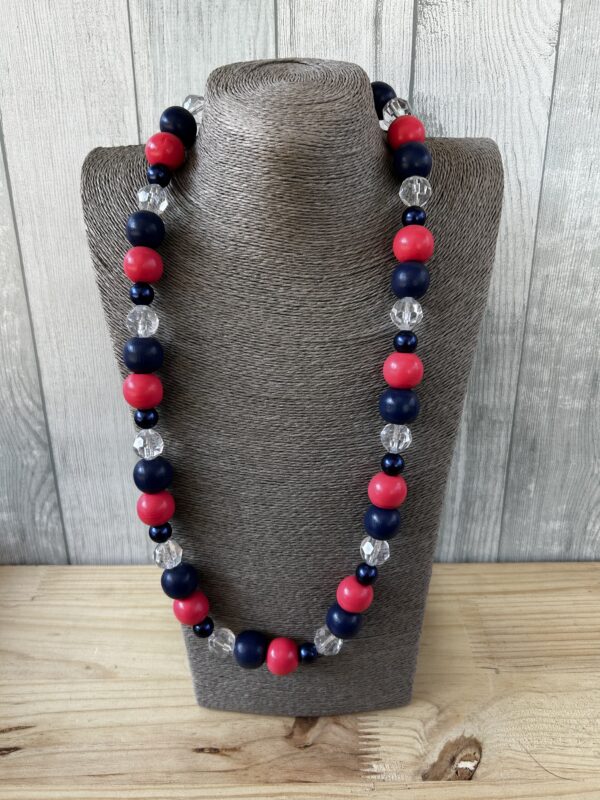 Pinkish Coral And Navy Blue Wooden Beads