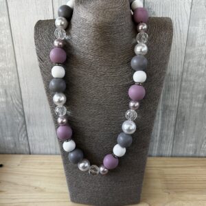 Purple, White And Grey Wooden Beads