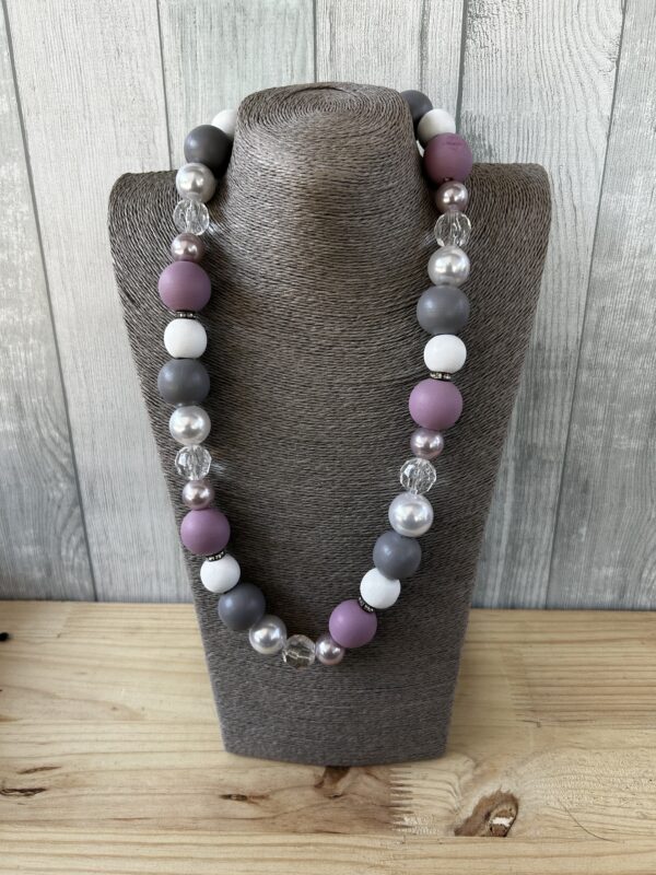 Purple, White And Grey Wooden Beads