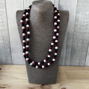 Blue, Maroon And Pink Wooden Beads