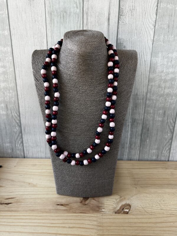 Blue, Maroon And Pink Wooden Beads