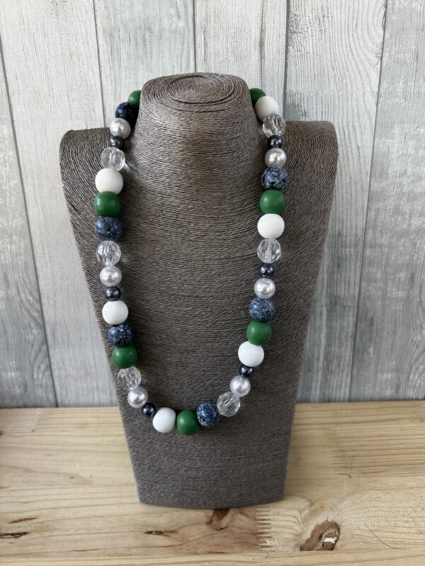 Blue, Green And White Wooden Beads