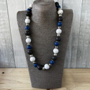 Grey, White And Blue Wooden Beads