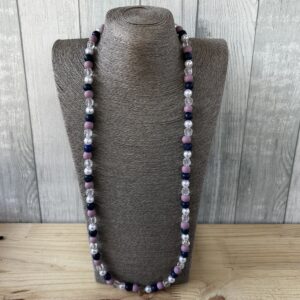 Navy, White And Purple Wooden Beads