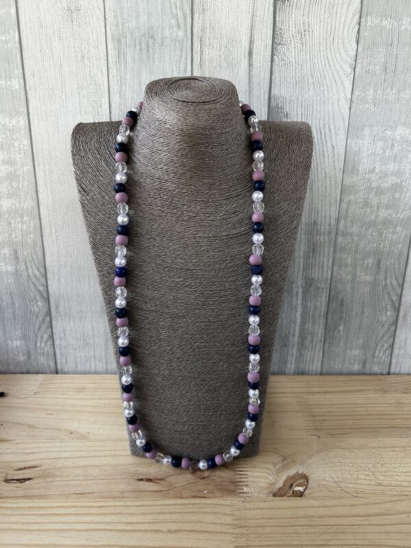 Navy, White And Purple Wooden Beads