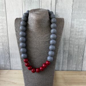 Grey And Red Wooden Beads