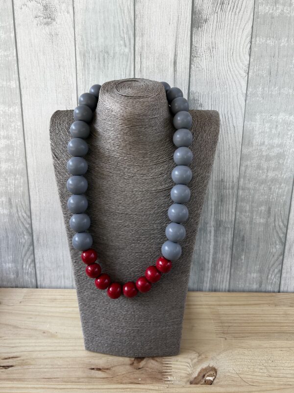 Grey And Red Wooden Beads