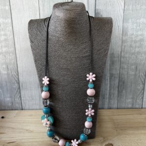 Pink And Blue Wooden Beads