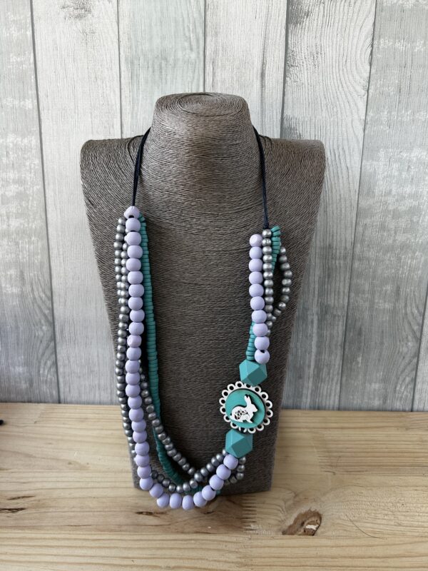 Turquoise Purple and Silver Wooden Beads