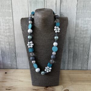 Light Blue And White Wooden Beads