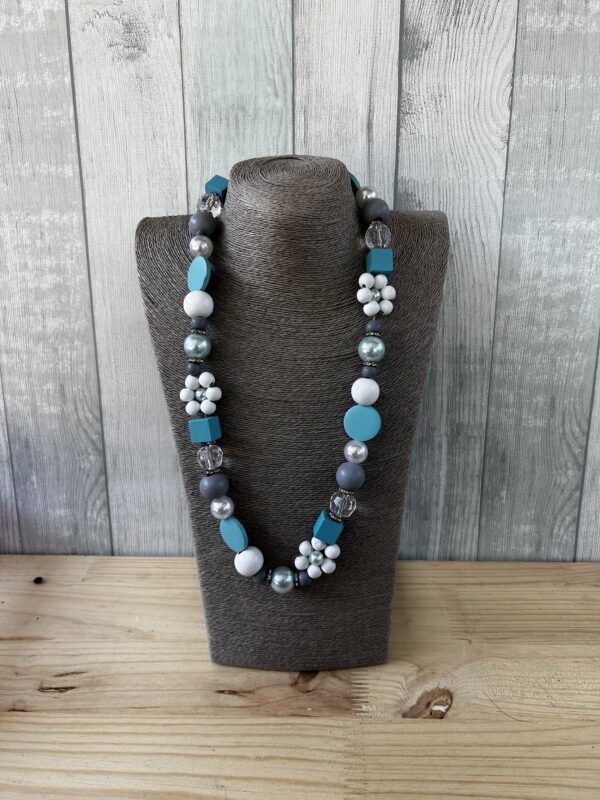 Light Blue And White Wooden Beads