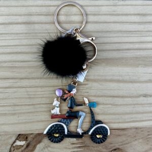 Girl Riding Scooter Key Chain Black