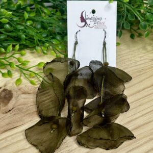 Olive Green Silky Petal Earrings