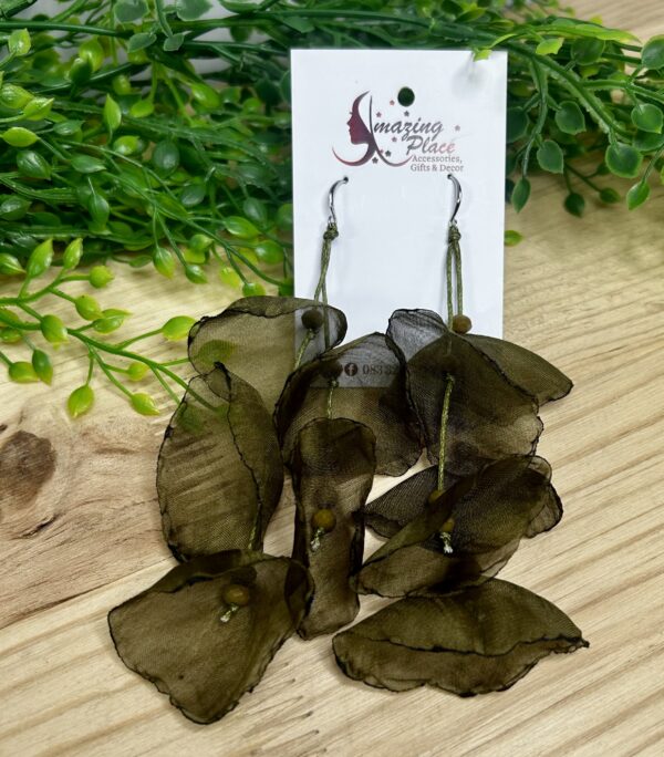 Olive Green Silky Petal Earrings
