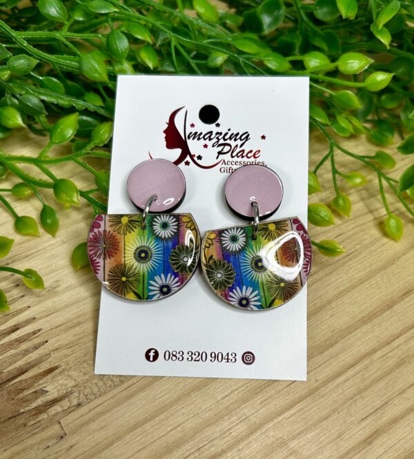 Rainbow Floral Half Circle Earrings