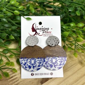 Blue And Wood Earrings