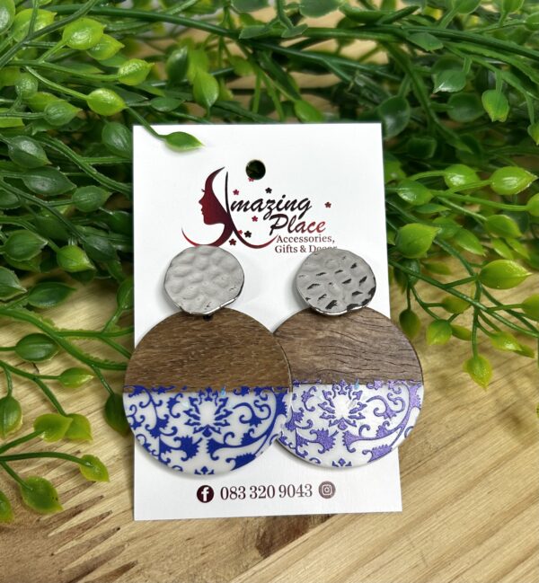 Blue And Wood Earrings