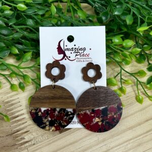 Maroon And Wood Earrings