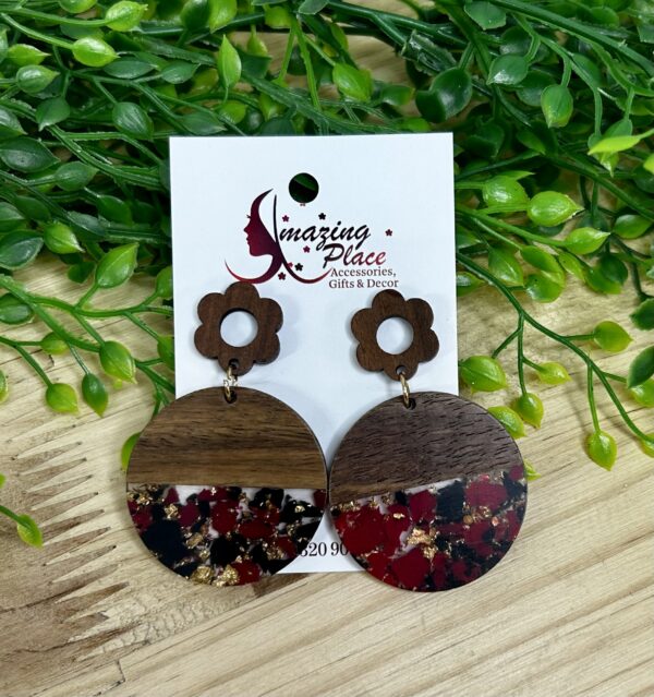 Maroon And Wood Earrings