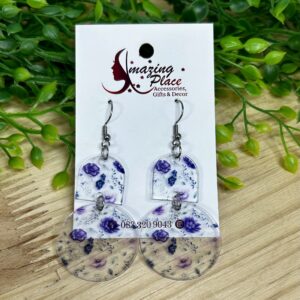 Clear Background Purple Flower Earrings