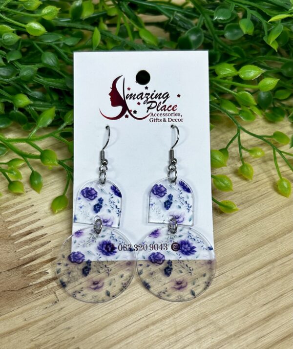 Clear Background Purple Flower Earrings