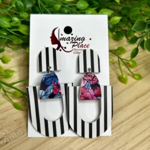 Stripped Black And White Leather Earrings