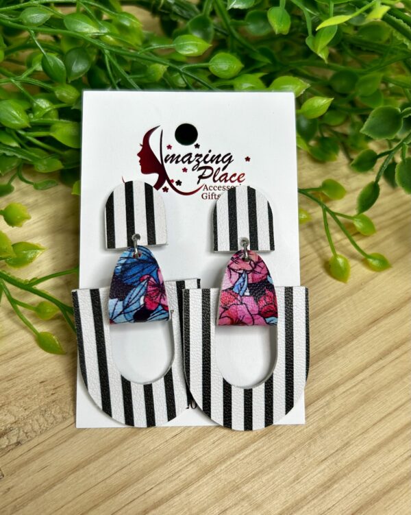 Stripped Black And White Leather Earrings