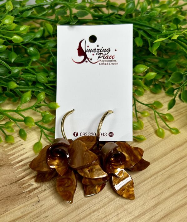 Golden Brown Flower Earrings